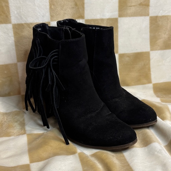 Black Suede Ankle Boots with Fringe - Picture 1 of 6